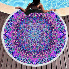 Lofaris Purple Mandala Pattern Large Circle Beach Blanket