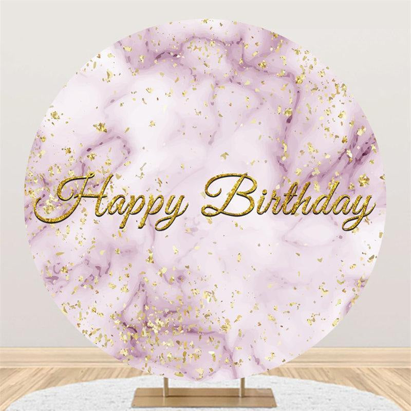 Lofaris Purple Marble Textured Round Gold Birthday Backdrop