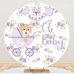 Lofaris Purple Oh Baby Teddy Bear Round Shower Backdrop