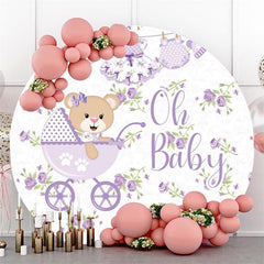 Lofaris Purple Oh Baby Teddy Bear Round Shower Backdrop