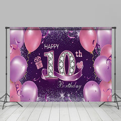 Lofaris Purple Pink Glitter Happy 10th Birthday Backdrop Banner