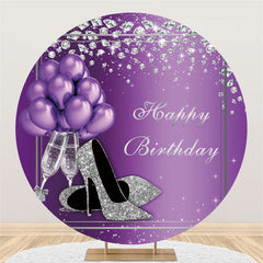 Lofaris Purple Silver High Heel Round Balloon Birthday Backdrop