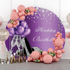 Lofaris Purple Silver High Heel Round Balloon Birthday Backdrop