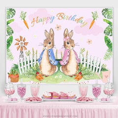 Lofaris Rabbits Carrots Summer Scene Happy Birthday Backdrop