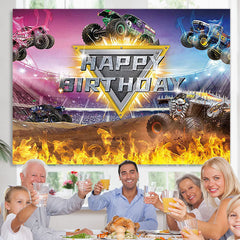 Lofaris Racing Truck Theme Backdrop Banner For Happy Birthday