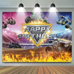 Lofaris Racing Truck Theme Backdrop Banner For Happy Birthday