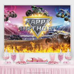 Lofaris Racing Truck Theme Backdrop Banner For Happy Birthday