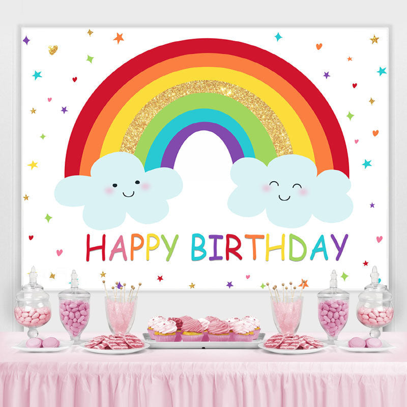 Rainbow and Clouds Happy Birthday Backdrop for Kids – Lofaris