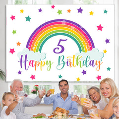 Lofaris Rainbow And Colorful Stars Happy 5th Birthday Backdrop