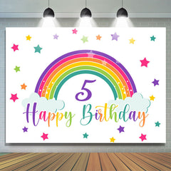 Lofaris Rainbow And Colorful Stars Happy 5th Birthday Backdrop