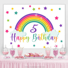 Lofaris Rainbow And Colorful Stars Happy 5th Birthday Backdrop