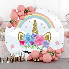 Lofaris Rainbow And Stars Sky Unicorn Themed Round Backdrop