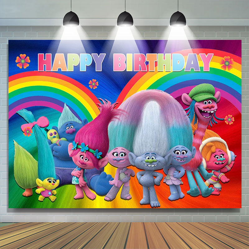 Rainbow Character Kids Happy Birthday Party Backdrop - Lofaris
