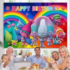 Lofaris Rainbow Character Kids Happy Birthday Party Backdrop