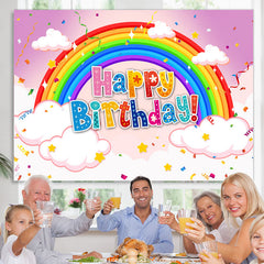 Lofaris Rainbow Cloud Confetti Pink Happy Birthday Backdrop