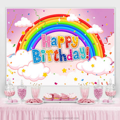 Lofaris Rainbow Cloud Confetti Pink Happy Birthday Backdrop