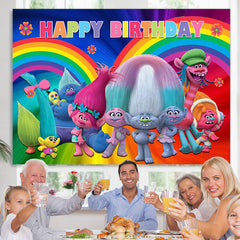 Lofaris Rainbow Colorful Trolls Poppy Happy Birthday Backdrop