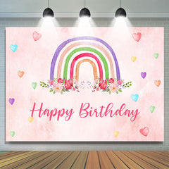 Lofaris Rainbow Floral And Love Pink Happy Birthday Backdrop