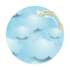 Lofaris Rainbow Glitter Blue Cloud Round Backdrops for Baby Shower