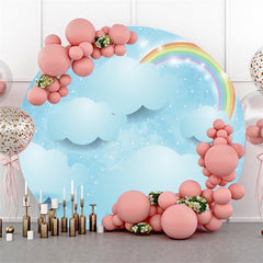 Lofaris Rainbow Glitter Blue Cloud Round Backdrops for Baby Shower