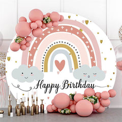 Lofaris Rainbow Glitter Happy Birthday Round Backdrop for Girl