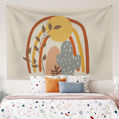 Lofaris Rainbow Moon Tree Cartoon Bohemian Family Wall Tapestry