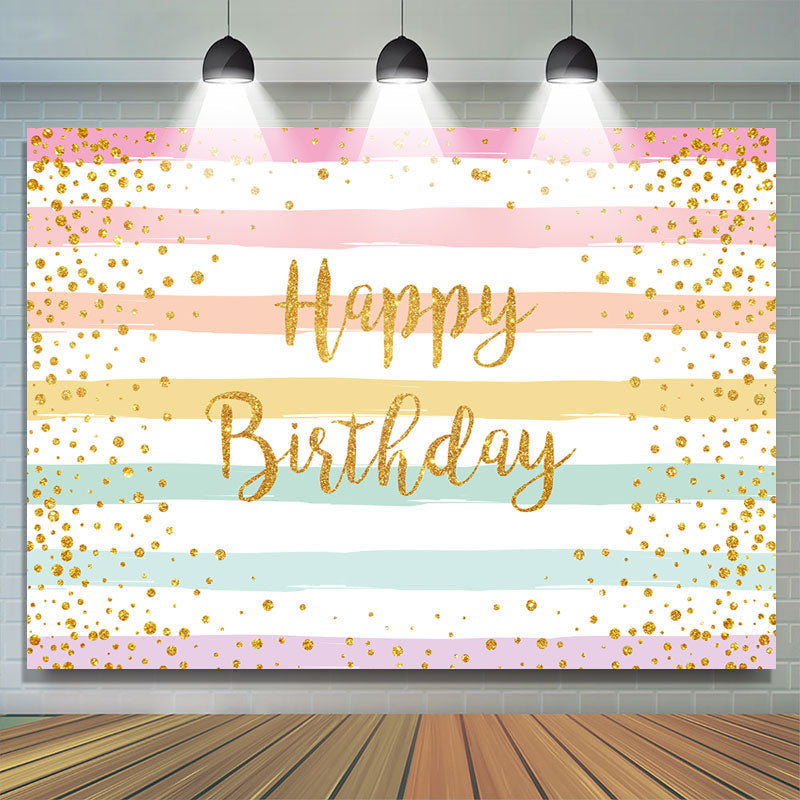 Lofaris Rainbow Stripe and Golden Bokeh Happy Birthday Backdrop