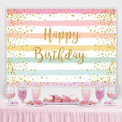 Lofaris Rainbow Stripe and Golden Bokeh Happy Birthday Backdrop