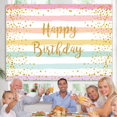 Lofaris Rainbow Stripe and Golden Bokeh Happy Birthday Backdrop