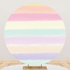 Lofaris Rainbow Stripe Round Happy Birthday Backdrop For Party