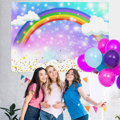 Lofaris Rainbow White Clouds Baby Shower Backdrop For Party