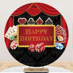 Lofaris Red and Black Card Round Happy Birthday Party Backdrop