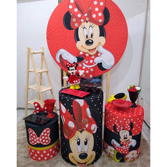 Lofaris Red And Pretty Minnie Themed Party Round Backdrop Kit