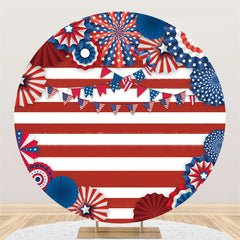 Lofaris Red And White Stripe Independence Day Round Backdrop