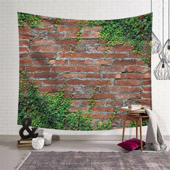 Lofaris Red Brick And Green Grass Architecture Wall Tapestry