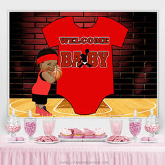 Lofaris Red Bricks And Little Basketball Boy Baby Shower Backdrop