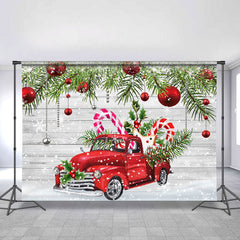 Lofaris Red Car And Chrismas Party Ball Glitter Wood Backdrop