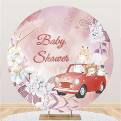 Lofaris Red Car And Floral Round Animal Baby Shower Backdrop