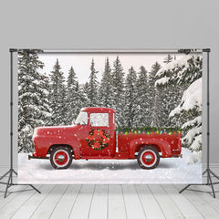 Lofaris Red Car White Snow Forest Winter Backdrop For Party