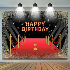 Lofaris Red Carpet Gold Glitter Movie Theme Birthday Backdrop