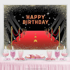 Lofaris Red Carpet Gold Glitter Movie Theme Birthday Backdrop