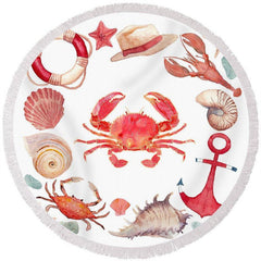 Lofaris Red Crab Conch Lobster Buoys Anchor Round Beach Towel