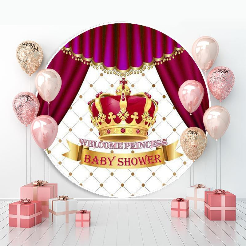 Lofaris Red Crown Curtain Welcome Princess Circle Baby Shower Backdrop