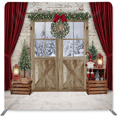 Lofaris Red Curtain And Wood Double-Sided Backdrop for Christmas