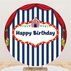 Lofaris Red Curtain Blue-White Stripe Birthday Round Backdrop