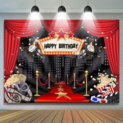 Lofaris Red Curtain High Builddings Night Birthday Backdrop