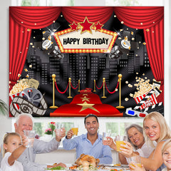 Lofaris Red Curtain High Builddings Night Birthday Backdrop