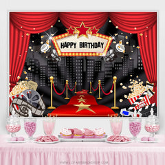 Lofaris Red Curtain High Builddings Night Birthday Backdrop