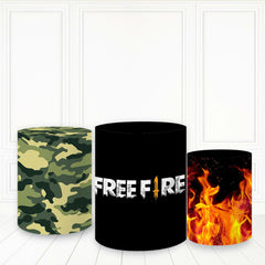 Lofaris Red Flame Cake Table Cover Green Freefire Camouflage Cylinder