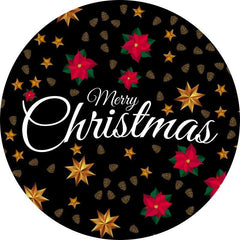 Lofaris Red Floral Gold Black Round Merry Chrismas Backdrop